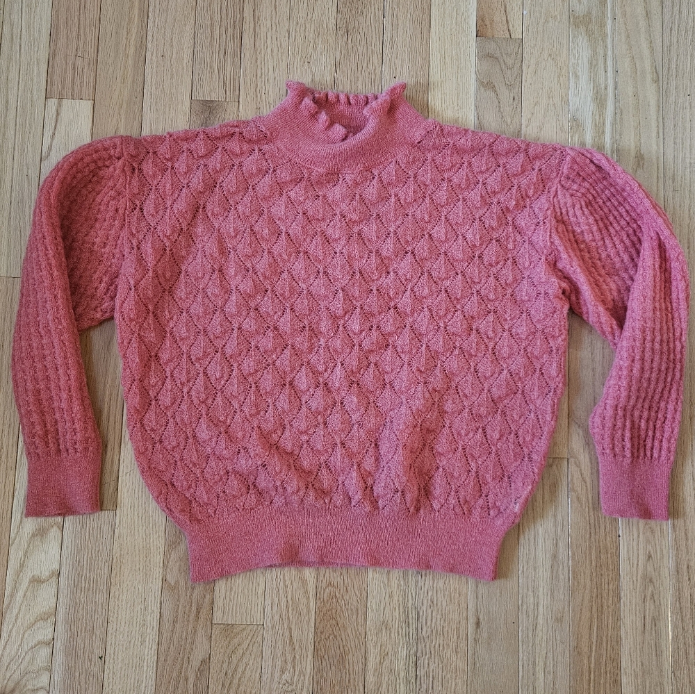 Anthropologie Knitted & Knotted Womens Sweater MP Wool Mohair Crochet Eyelet